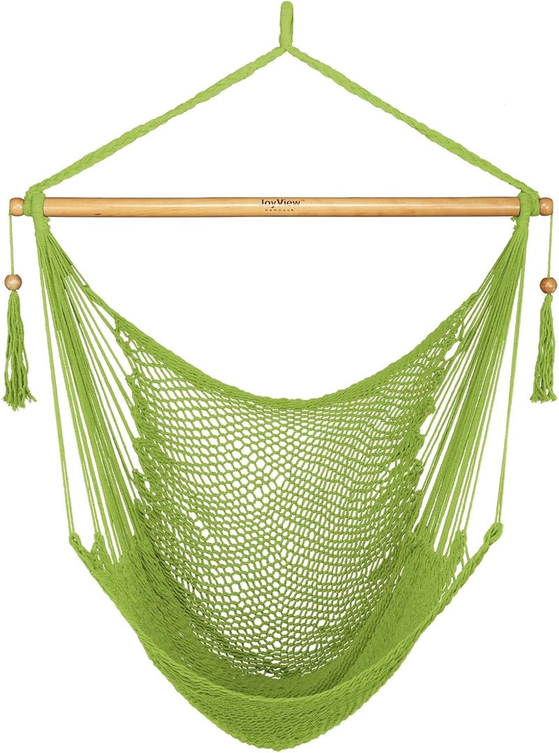JoyView Hammock Chair with Spreader Bar Caribbean Hammock Swing Chair 300 LBS Weight Capacity XL Rope Hanging Chair for Outdoor Indoor Garden Yard - Light Green - Image 1